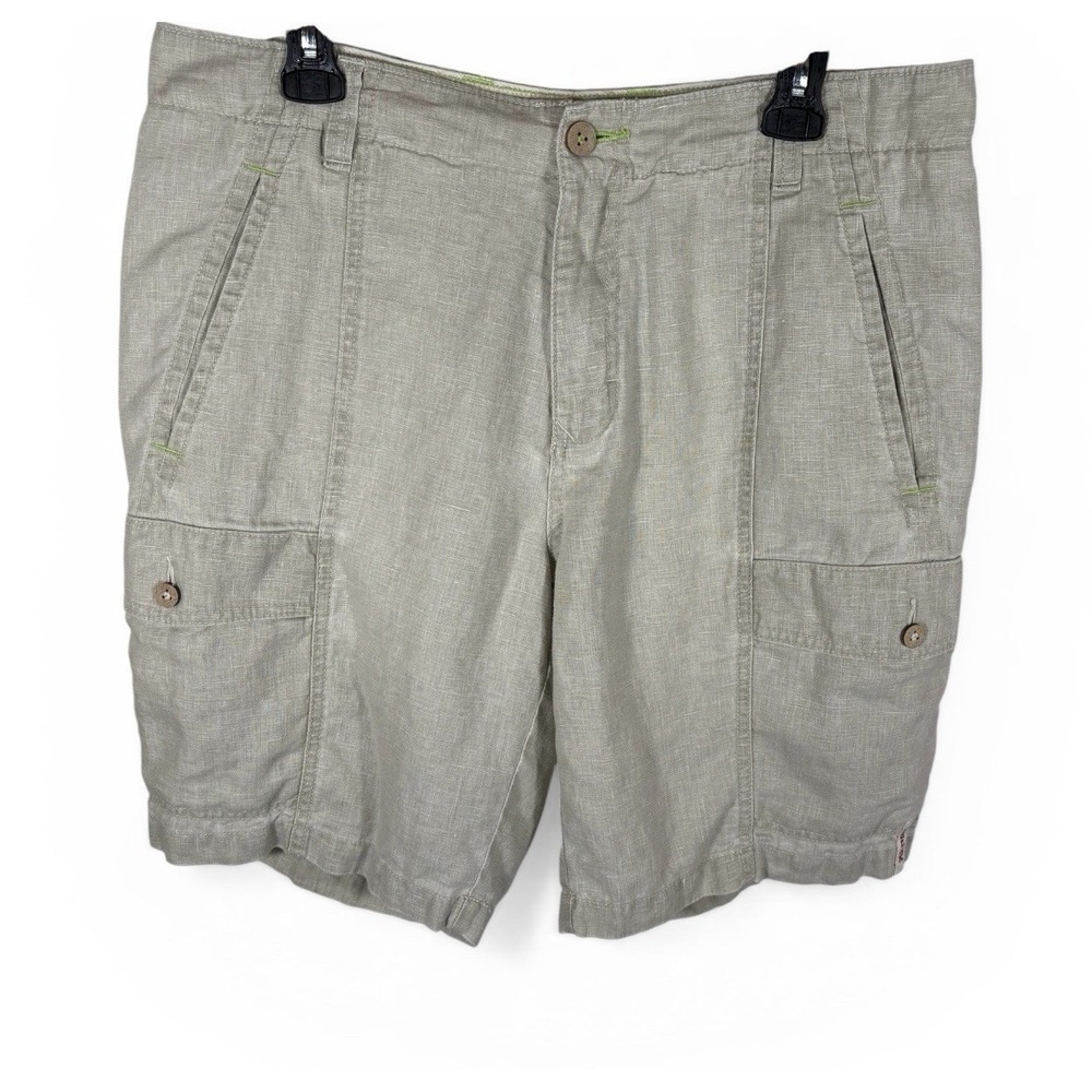 Tommy Bahama Men's Relax Cargo Shorts Sz 33 Beige 100% Linen Tropical -1688